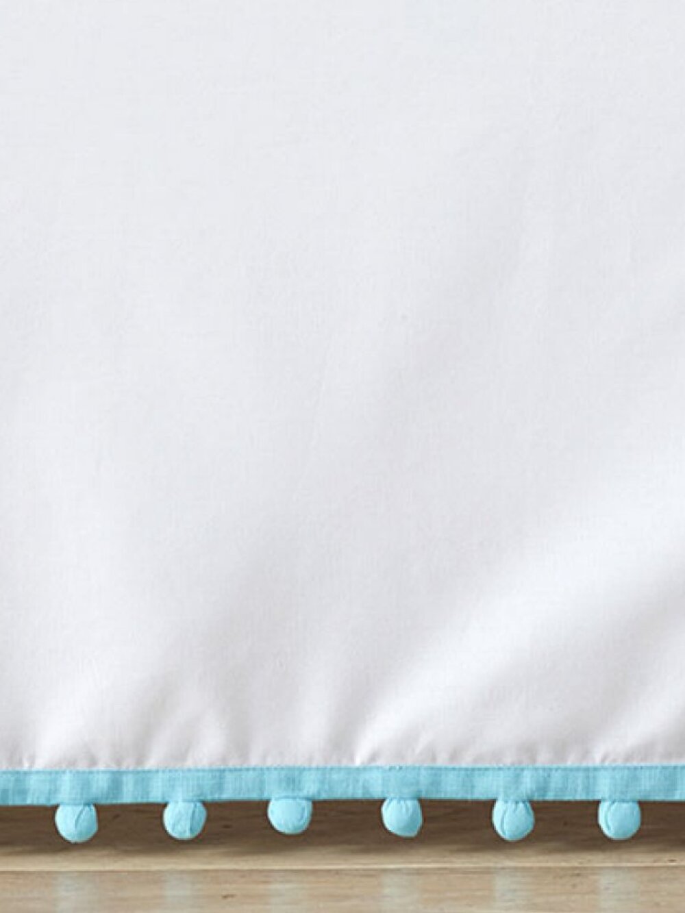 Pottery Barn Blue Pom-Pom Crib Skirt Baby Nursery Decor Bedding NEW